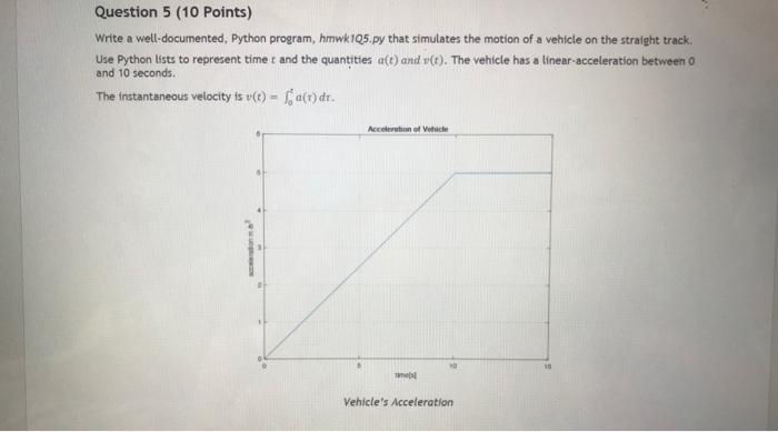  Question 5 (10 Points) Write a well-documented, Python program, hmwk 105.py