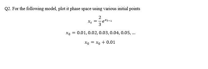  Q2. For the following model, plot it phase space using various