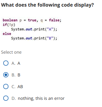  What does the following code display? boolean p= true, q= false;