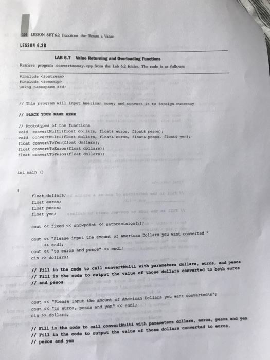  LESSON 6.28 LAB 6.7 Value Returning and Overloading Functions Retrieve program