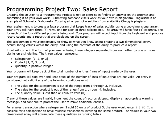 Please help with this java code. Programming Project Two: Sales Report Creating