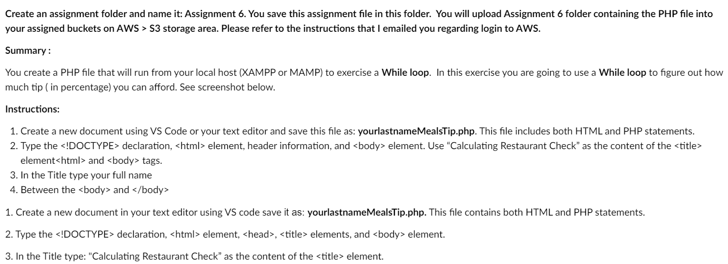 This is Assignment 6: Create an assignment folder and name it: Assignment