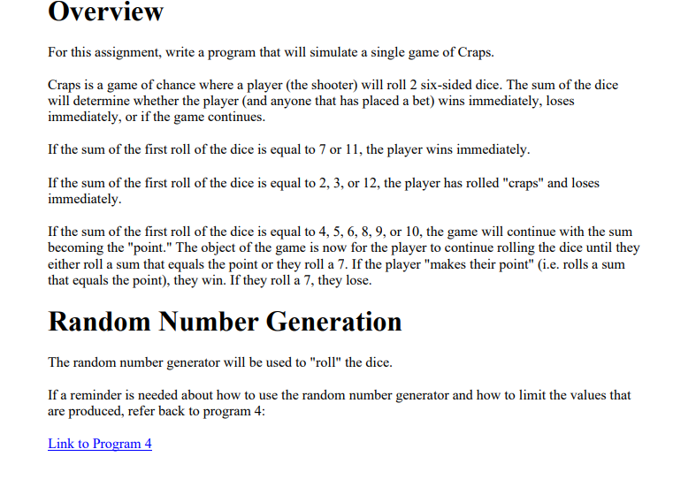 C++ Program For this assignment, write a program that will simulate a