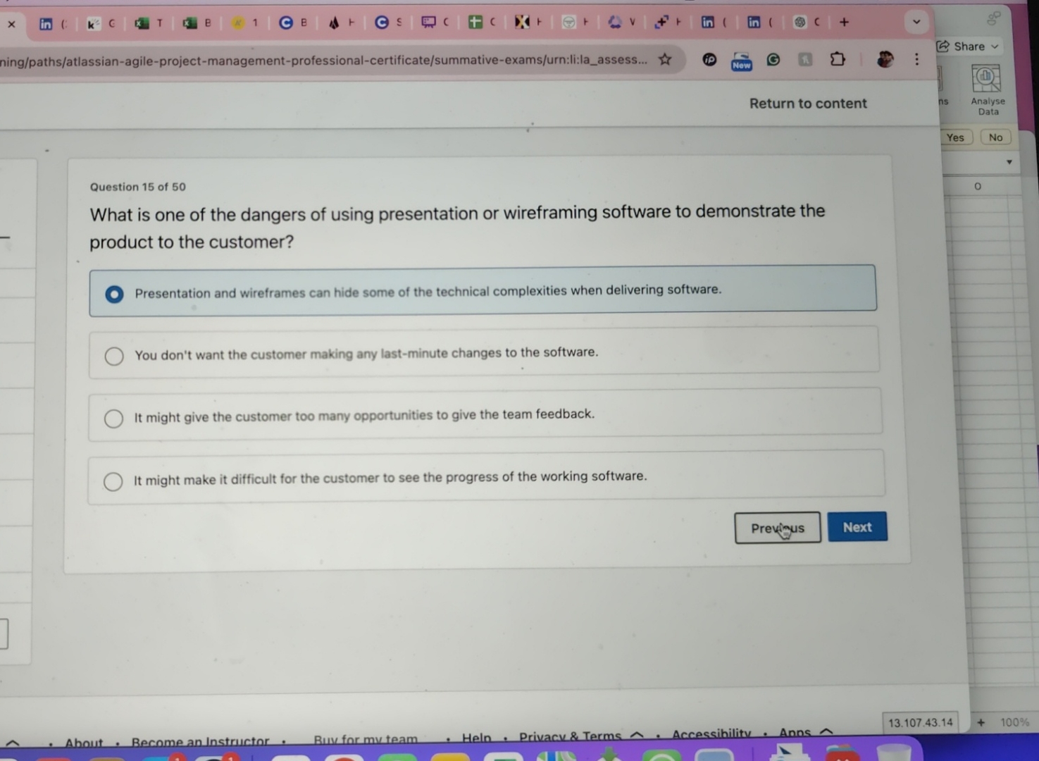  ning/paths/atlassian-agile-project-management-professional-certificate/summative-exams/urn:li:la_assess... Return to content Share Return to content Analyse Data Yes