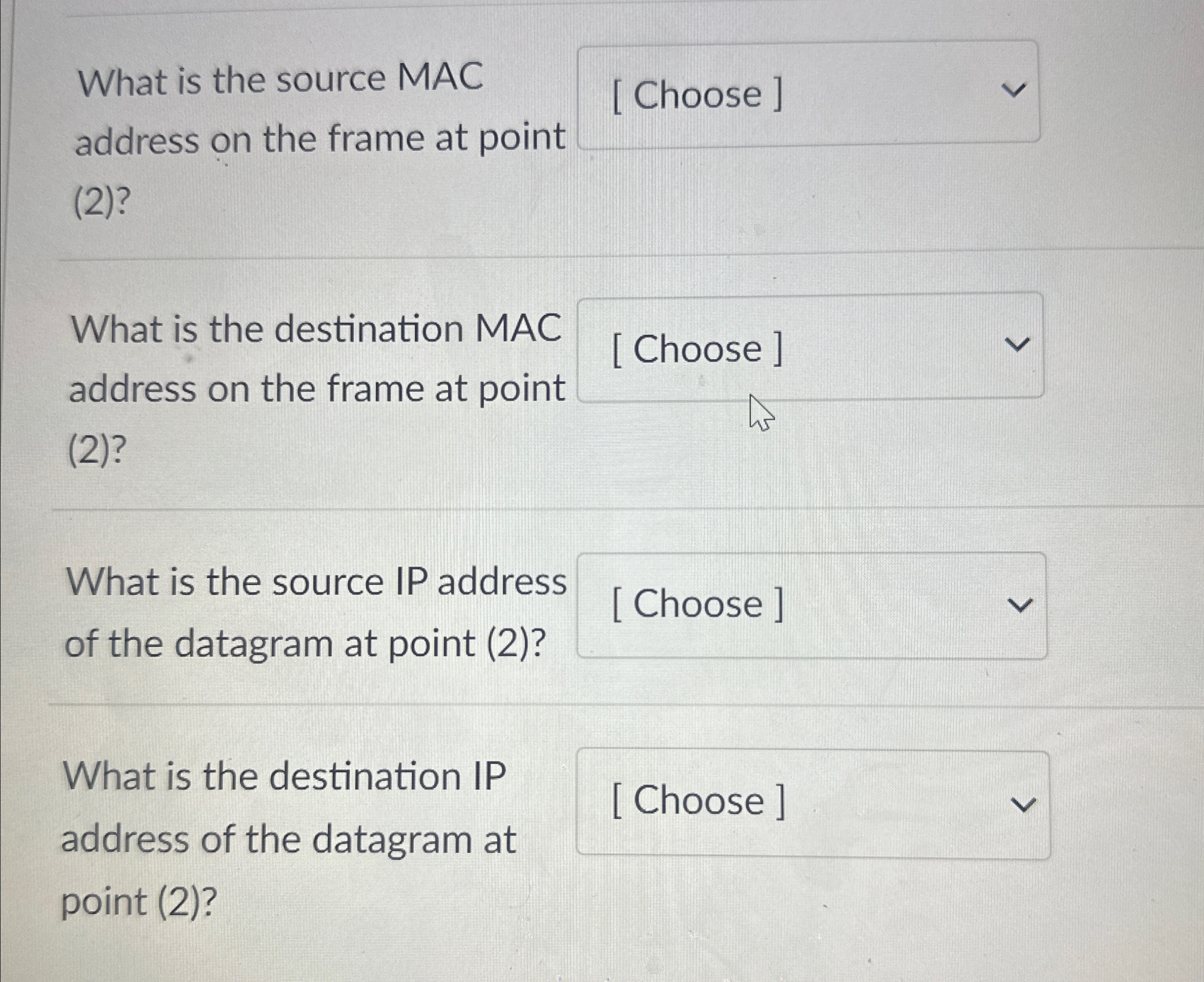  What is the source MAC address on the frame at point