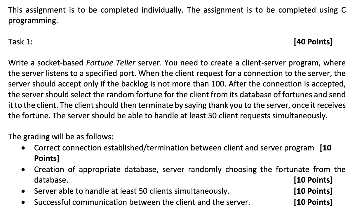  This assignment is to be completed individually. The assignment is to