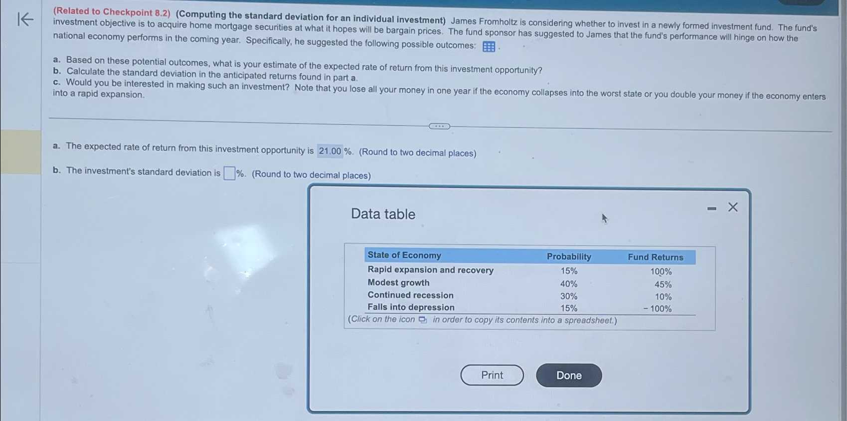  (Related to Checkpoint 8.2)(Computing the standard deviation for an individual investment)