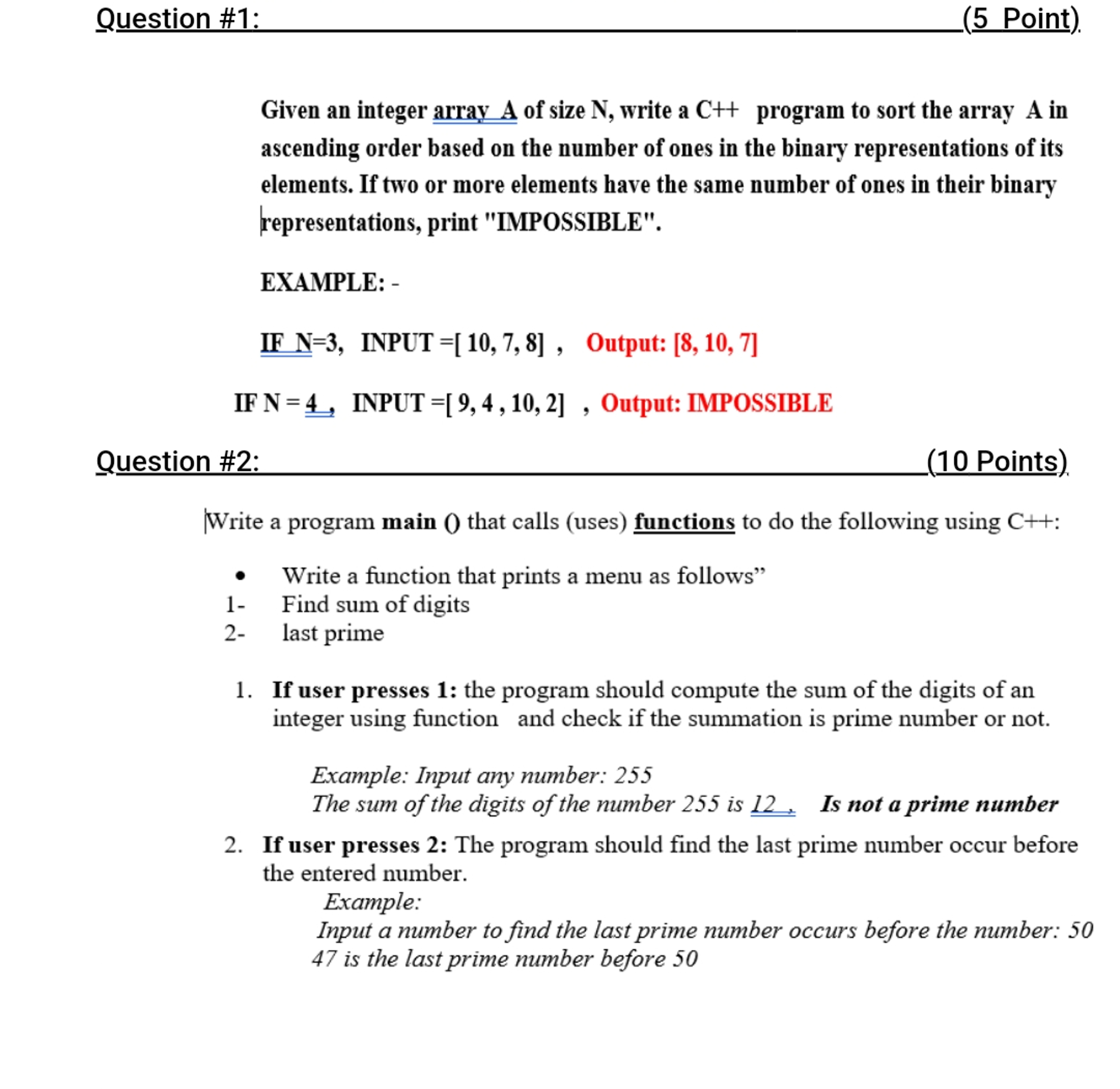  Given an integer array A of size N, write a C++