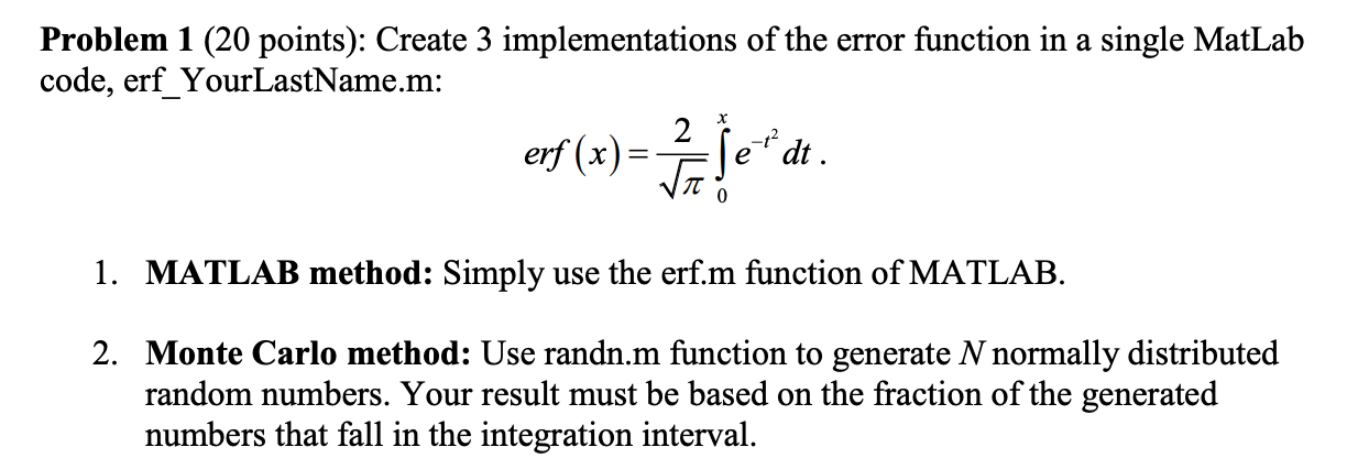 Problem 1 (20 points): Create 3 implementations of the error function