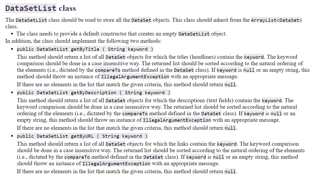 JAVA QUESTION! ONLY NEED HELP WITH WRITING BOTH CLASSES! THANK YOU DataSetlist