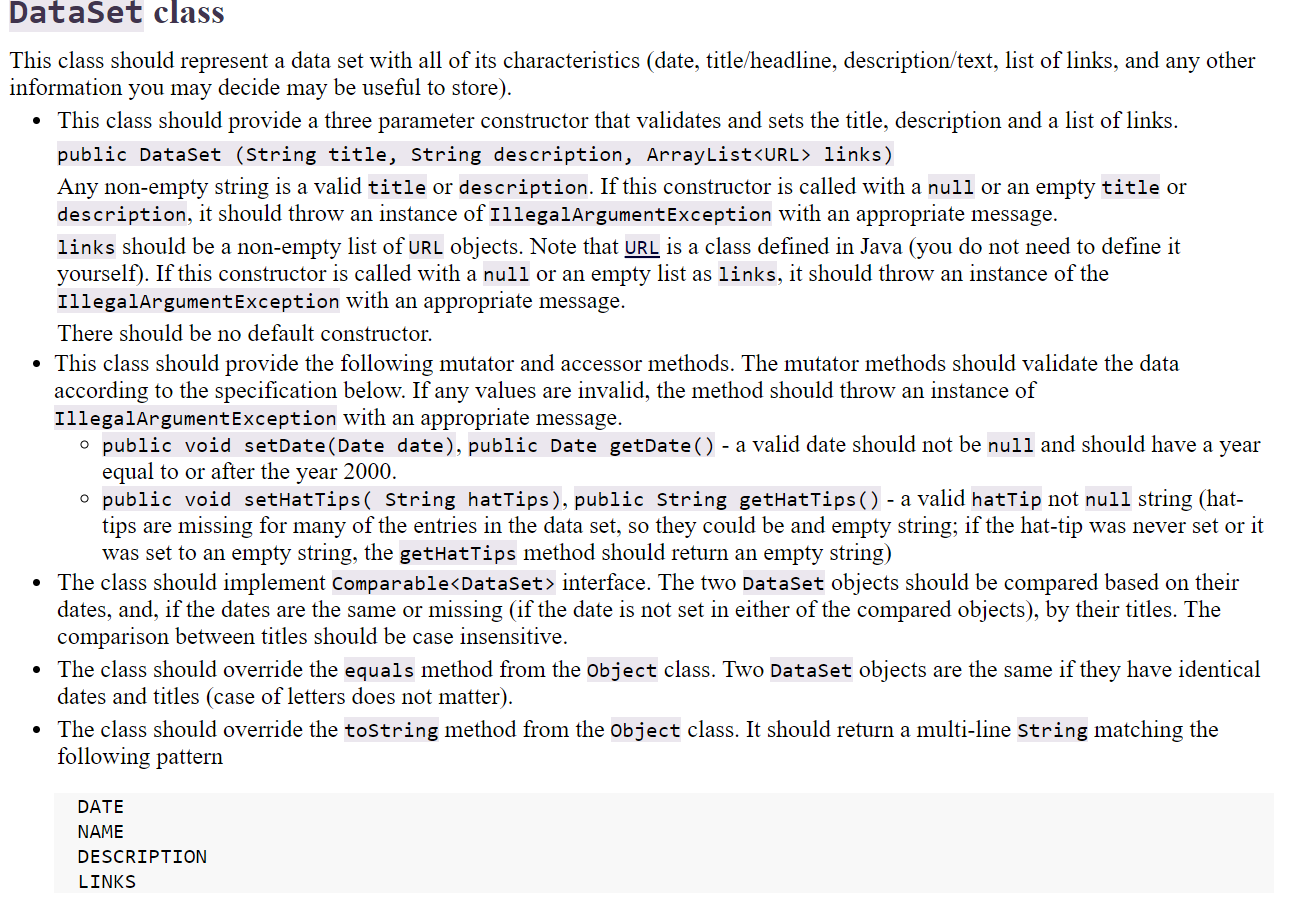 class The DataSetlist class should be used to store all the DataSet