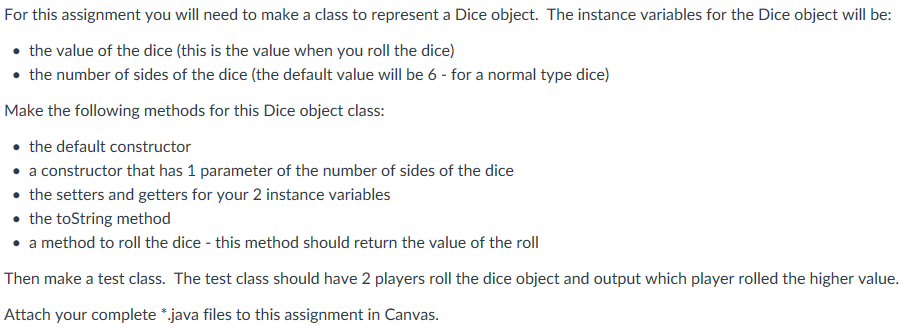 Need help with creating an easy java program that represents a dice