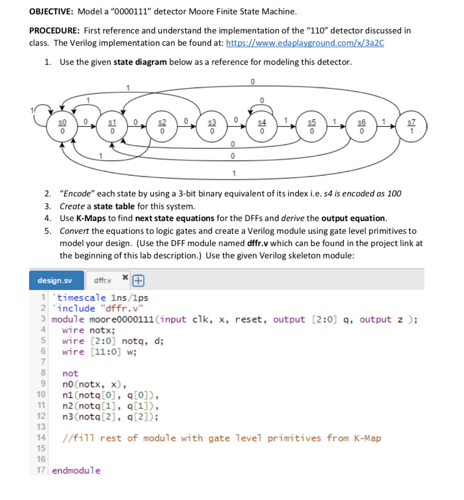  finite state machine. need help with the completing the module in