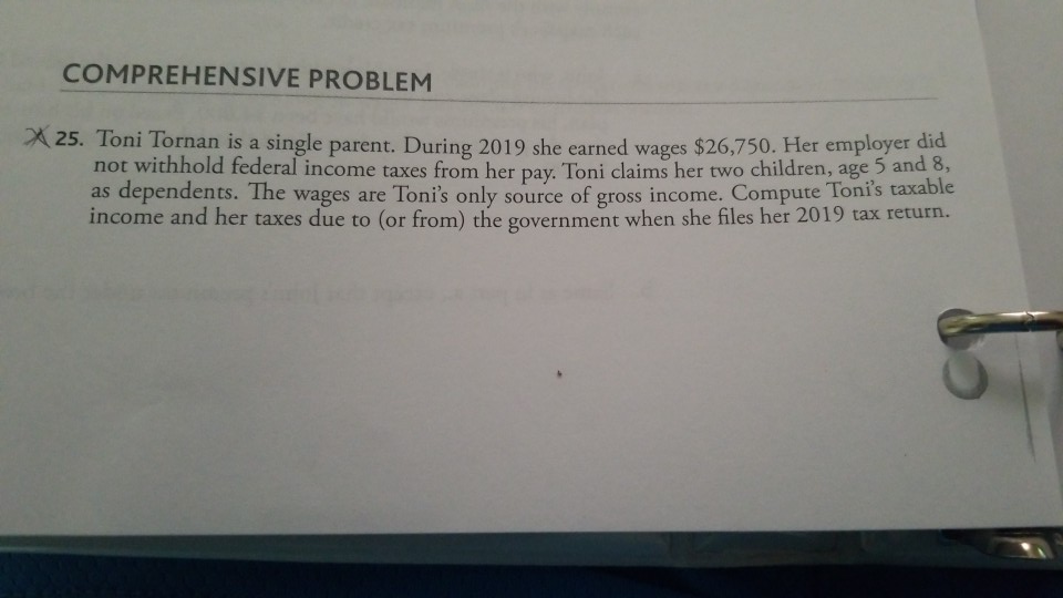  COMPREHENSIVE PROBLEM 25. Toni Tornan is a single parent. During 2019