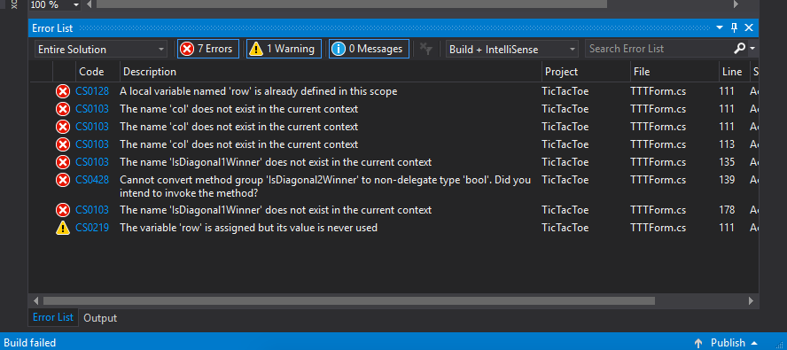 Hello I'm needing help in completing this Tic-Tac-Toe assignment in C# Windows