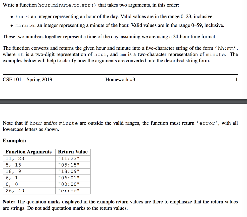 Python Write a function hour minute.to.str () that takes two arguments, in