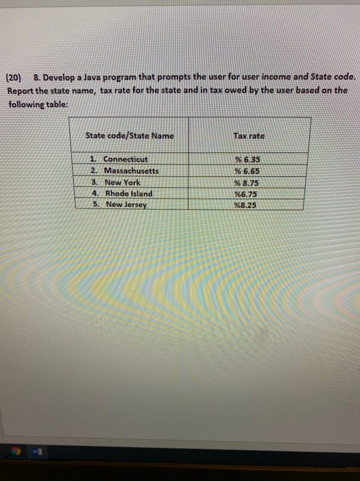  (20) 8. Develop a Java program that prompts the user for