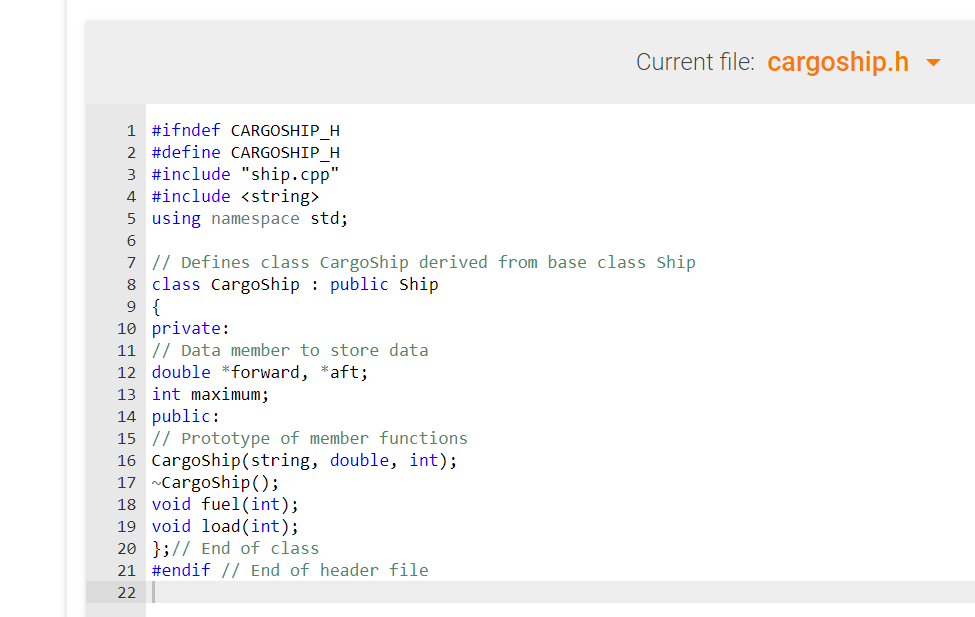 the following in your Ship class private member variable called name that