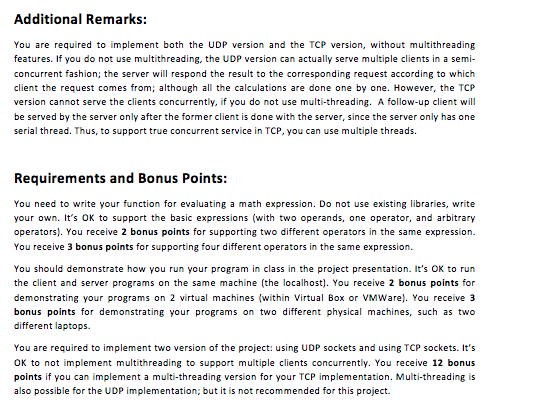 needs to be Java Simple Calculation Services via Network In this project,