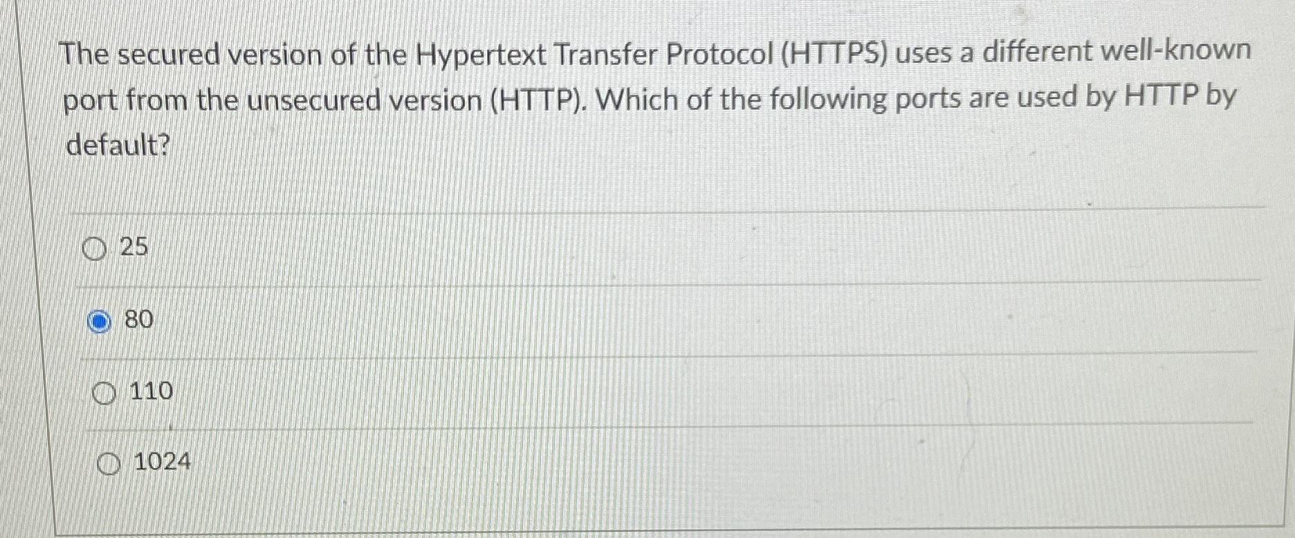  The secured version of the Hypertext Transfer Protocol (HTTPS) uses a