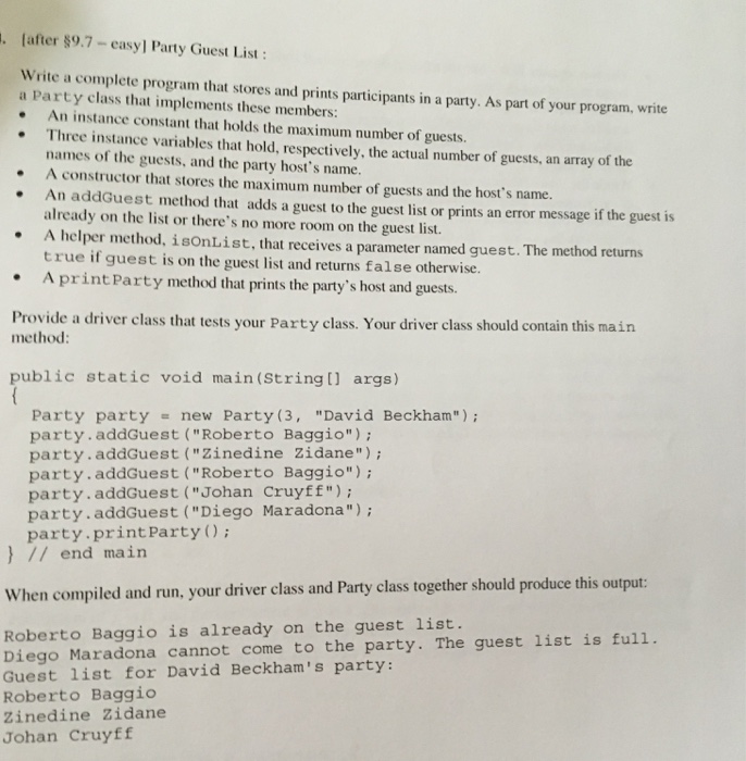  Plz use simple Java language. Thank you I. [after 97-easy] Party