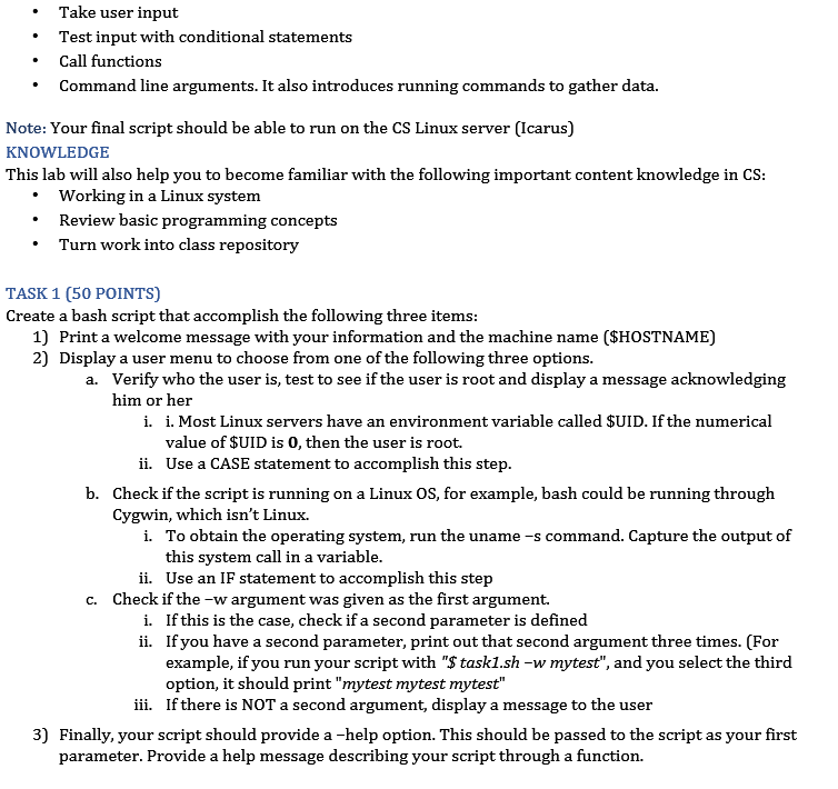 need help with this in Bash script ________________________________________________ Take user input Test