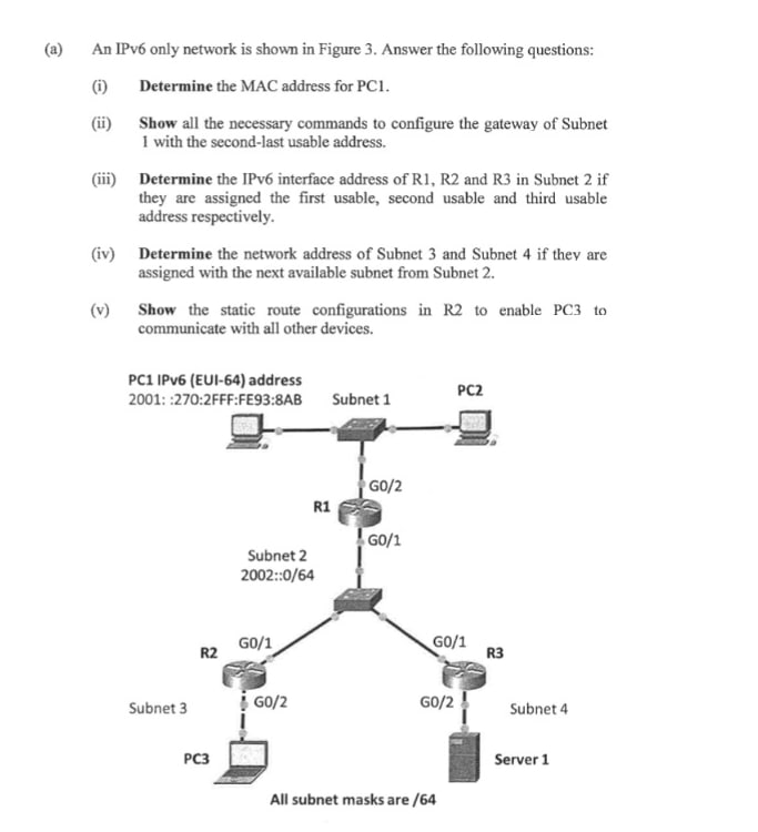  (a) An IPv6 only network is shown in Figure 3. Answer