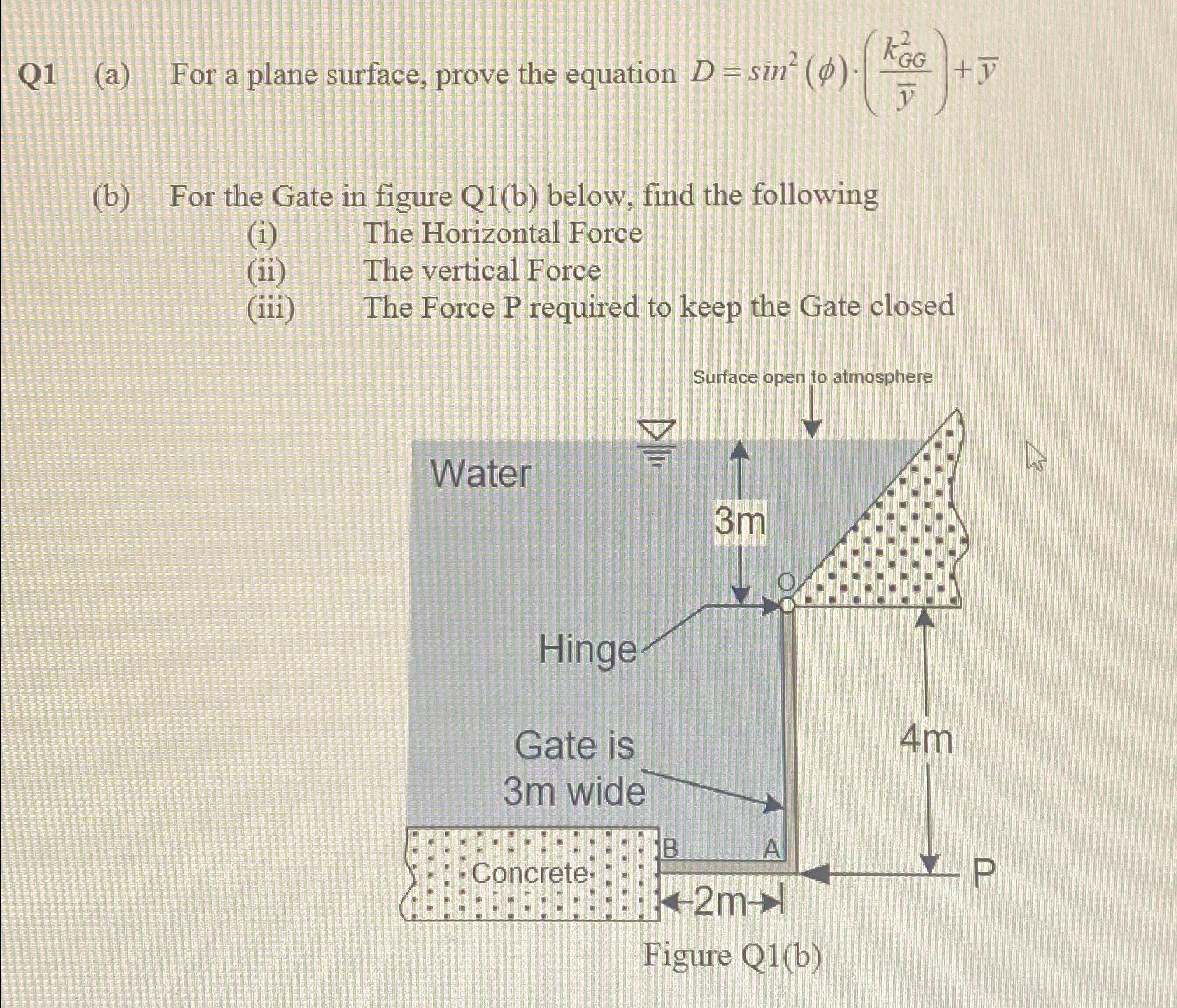  Q1(a) For a plane surface, prove the equation D=sin2()*(kGG2(ybar))+(ybar) (b) For