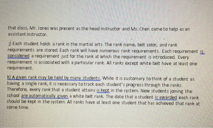 relational scheria (textual representation) consisting of 3NF relations. In your relational schema,