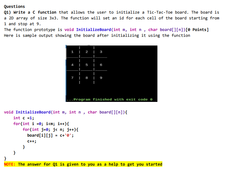  Questions Q1) Write a c function that allows the user to