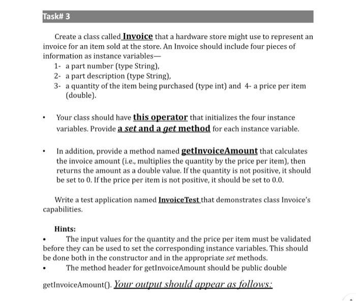java netbeans Create a class called Invoice that a hardware store might