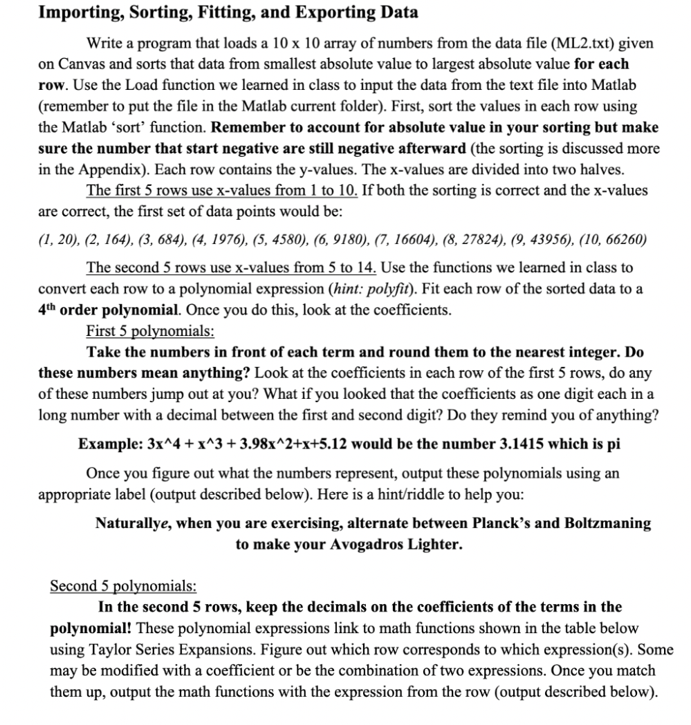  Please use MATLAB (add comments) Importing, Sorting, Fitting, and Exporting Data