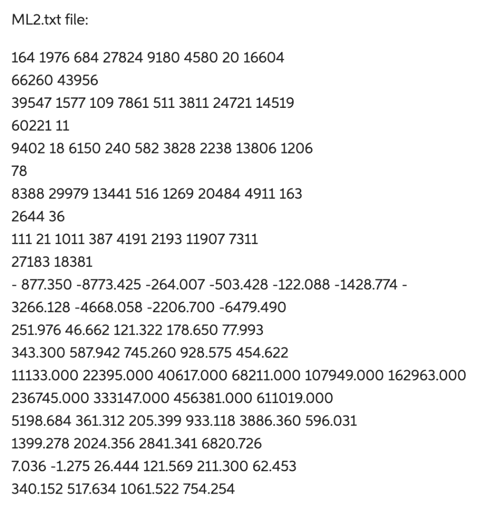 data file (ML2.txt) given on Canvas and sorts that data from smallest