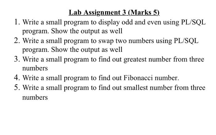 For database 1. Write a small program to display odd and even
