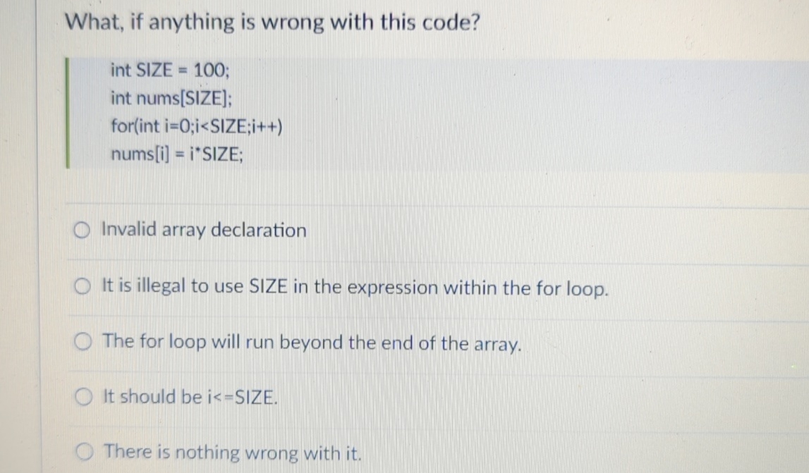  What, if anything is wrong with this code?Invalid array declaration It