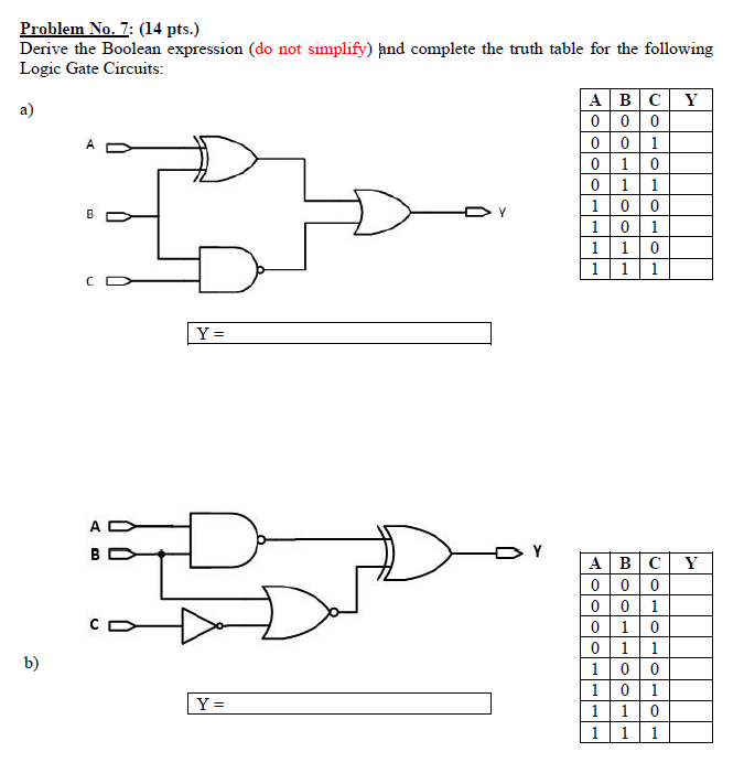  Problem No. 7: (14 pts.) Derive the Boolean expression (do not