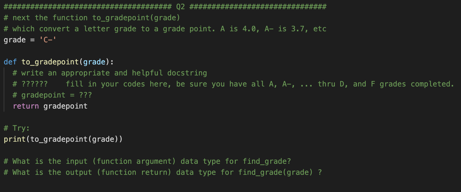 Python Coding Problem # next the function to_gradepoint_credit(course) # which calculates the