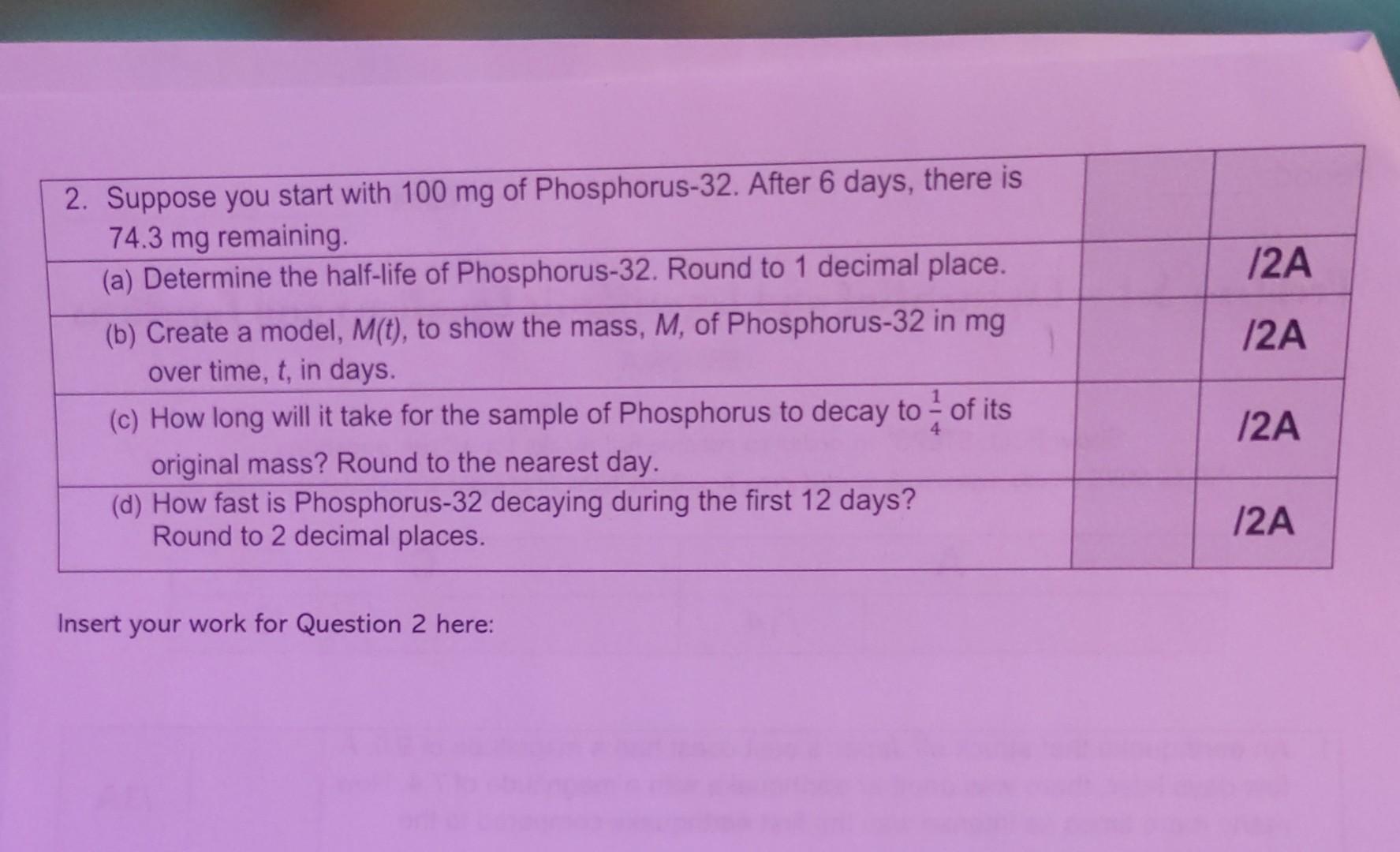  Insert your work for Question 2 here
