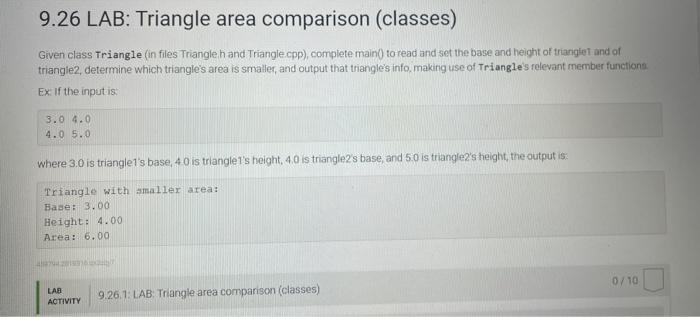 c++ please Given class Triangle (in files Triangle h and Triangle cpp),