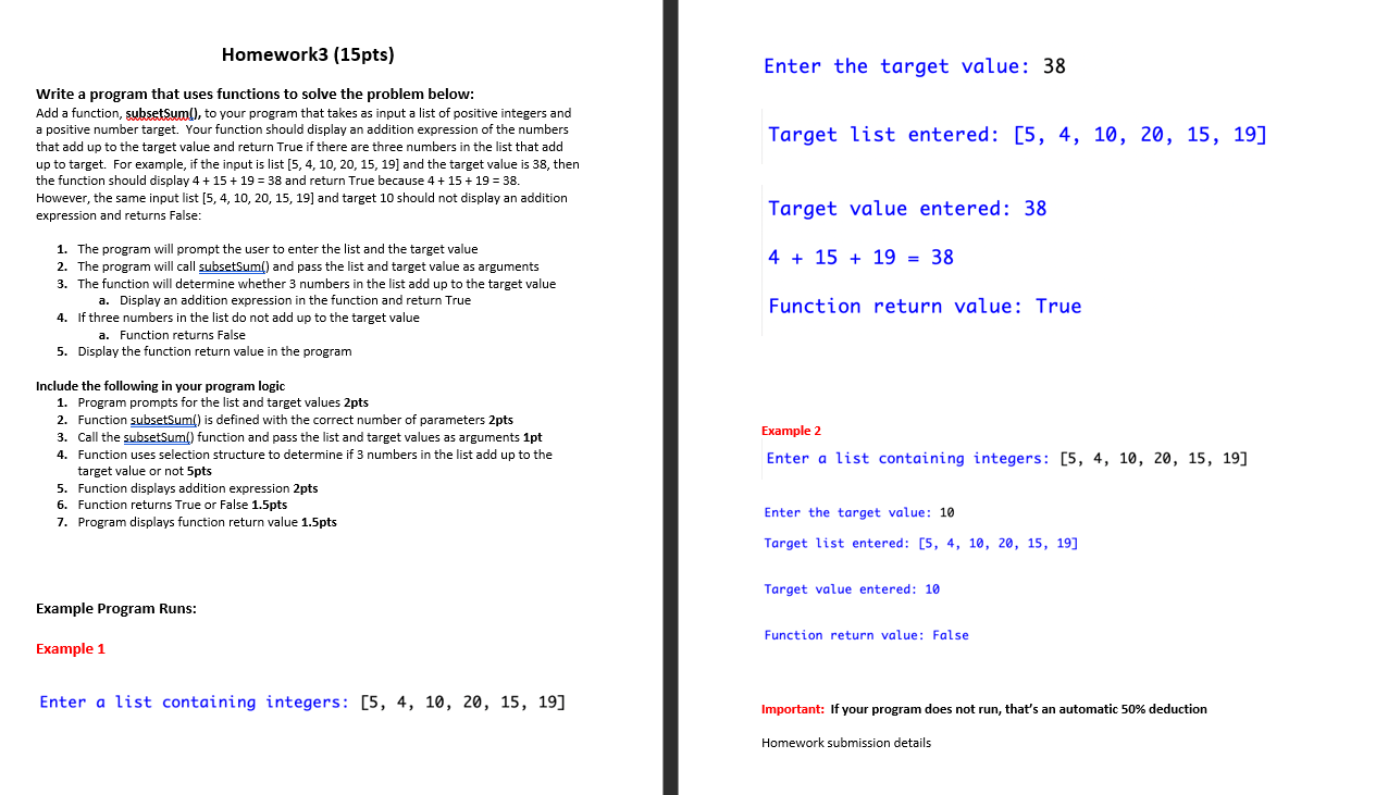  Homework3 (15pts) Enter the target value: 38 Write a program that