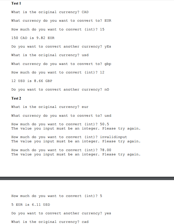 3. Next prompt for the amount which must be an int 4.