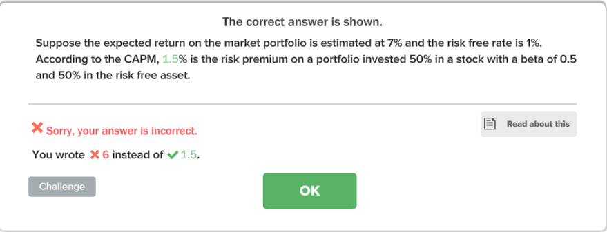  The correct answer is shown. Suppose the expected return on the