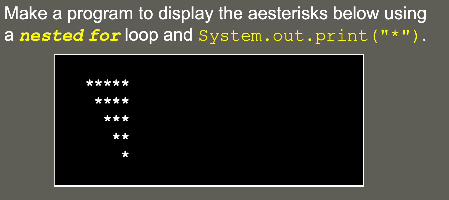  JAVA Make a program to display the aesterisks below using a
