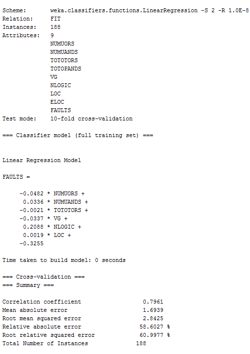 NLOGIC LOC ELOC FAULTS 10-fold cross-validation Test mode: Classifier model (full training