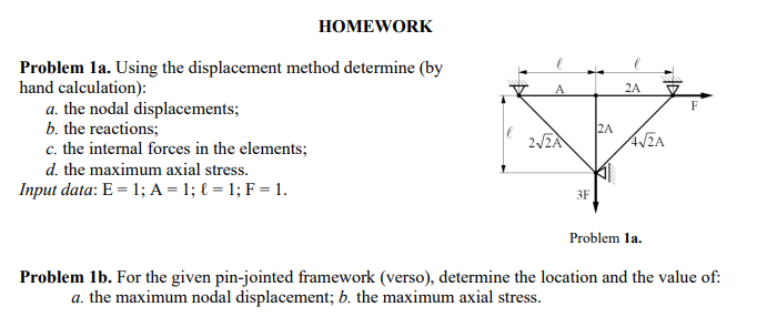  HOMEWORK Problem 1a. Using the displacement method determine (by hand calculation):