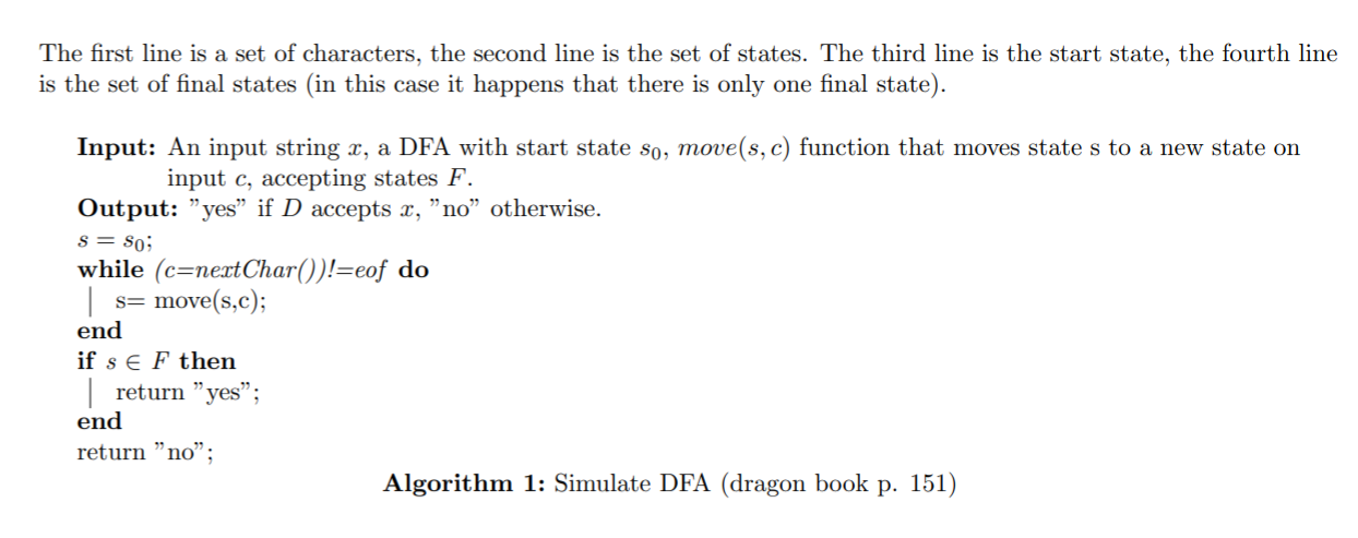 final state(s) transition_1 transition_2 ... transition_n Example DFA for RE (a|b)(a|b|0|1)* The