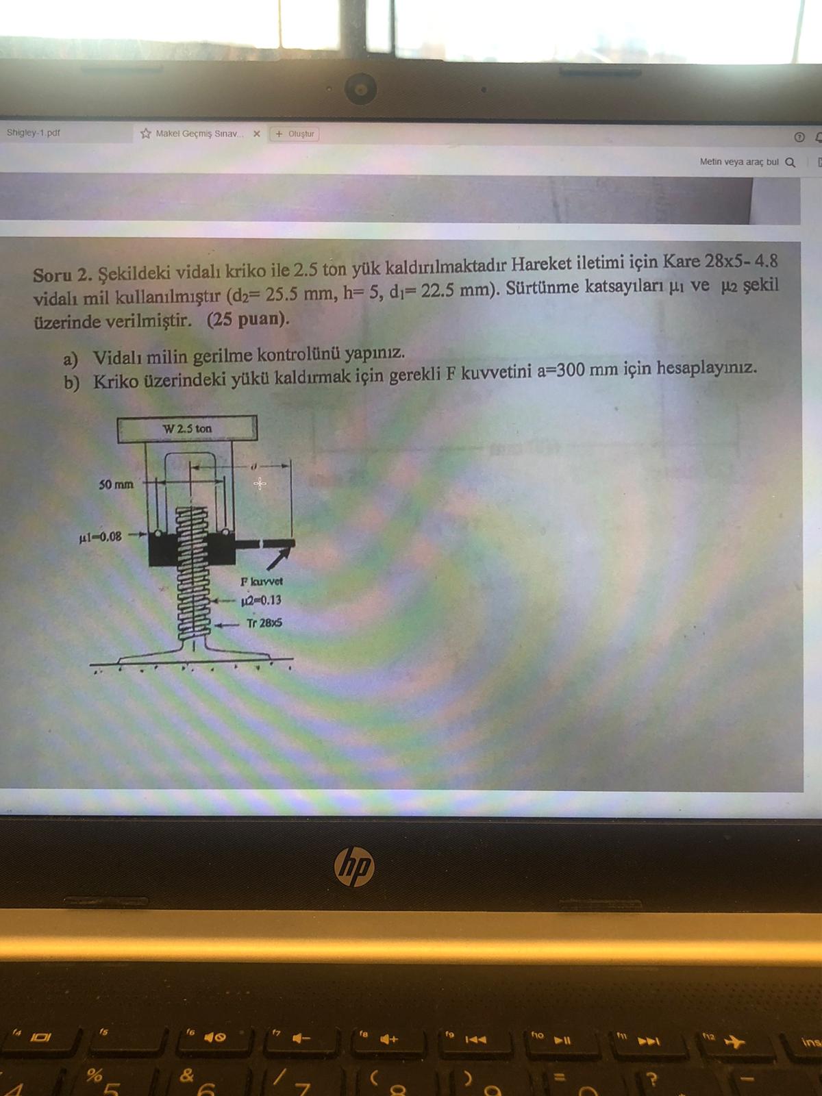  Soru 2.ekildeki vidal kriko ile 2.5 ton yk kaldrlmaktadr Hareket iletimi
