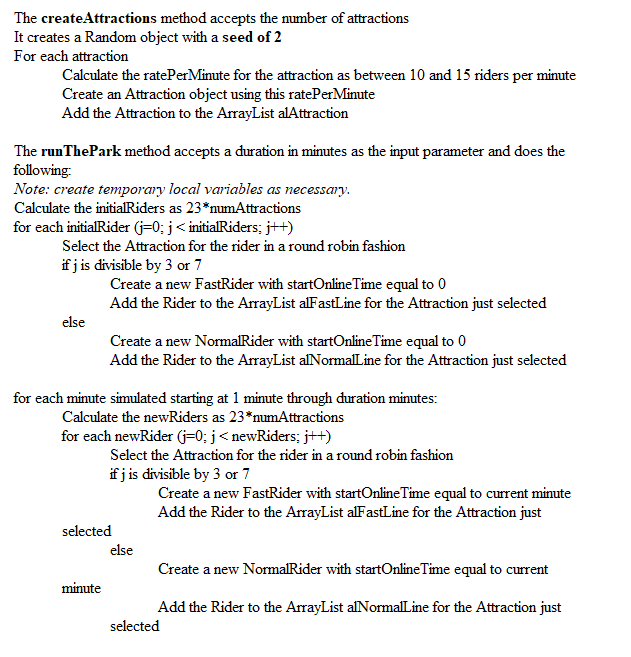 of the AmusementPark class. Follow the instructions below to implement the required