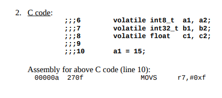 C function. Explain what each assembly instruction does and describe what data