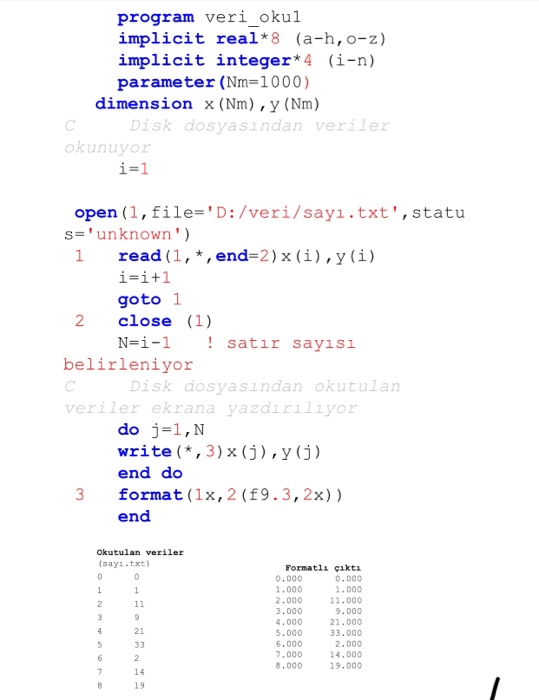  convert this fortran code to C++ program veri oku1 implicit real*8